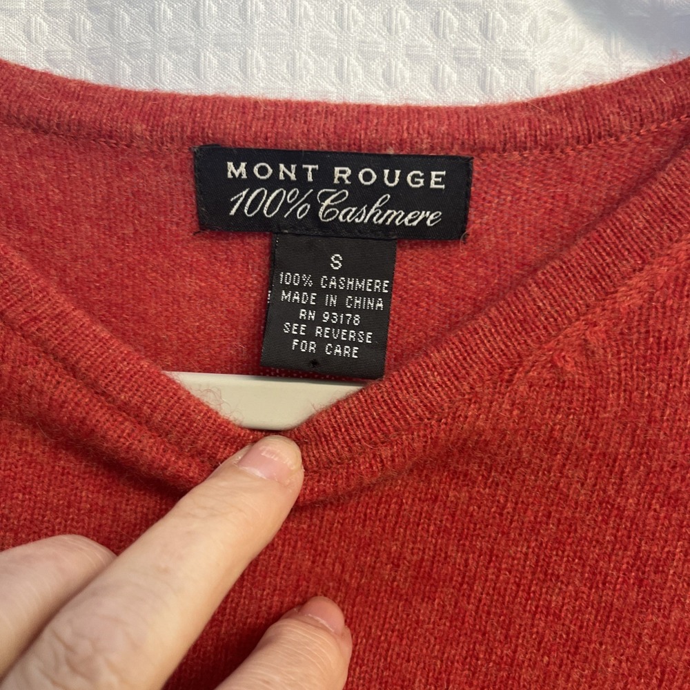Mont Rouge 100%‎ Cashmere Brick Red Crew Neck Sweater Classic Small Autumn - Picture 3 of 5